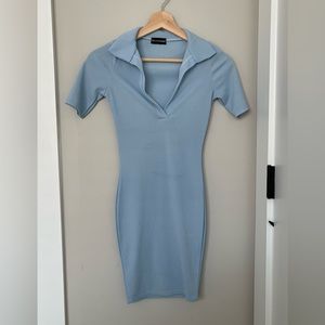 Baby Blue Polo Ribbed Mini Dress